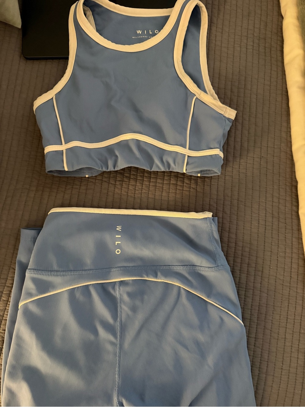 WILO Women's Blue Tank Sports Bra - Light Blue with Cream Trim - Picture 3 of 3